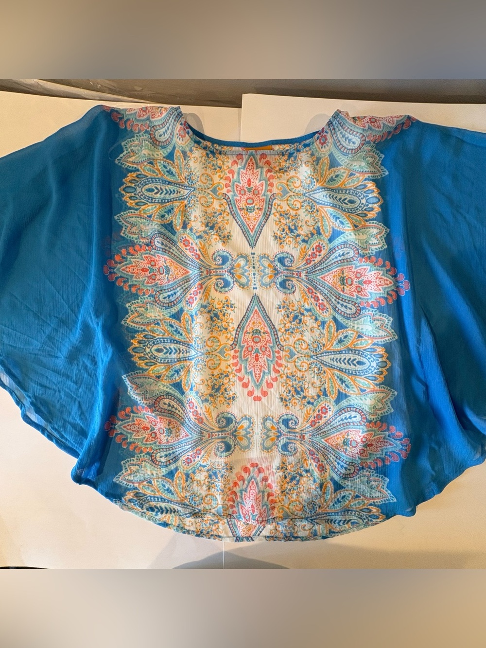 Ruby Rd. Paisley Medallion Cape Sleeve Top size XS Bohemian Coastal Chiffon